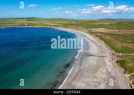 Vista aerea della baia di Skaill, Orkney West terraferma, Isole Orkney, Scozia Foto Stock