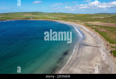 Vista aerea della baia di Skaill, Orkney West terraferma, Isole Orkney, Scozia Foto Stock