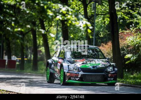 Ceske Budejovice, Repubblica Ceca. 20th maggio 2022. Il ceco Dominik Stritesky, Jiri Hovorka con la vettura Skoda Fabia R5 in azione durante il più grande salone motoristico della Boemia meridionale 49th (Rallye) Rally Cesky Krumlov, Ceske Budejovice, 20 maggio 2022. Credit: Petr Skrivanek/CTK Photo/Alamy Live News Foto Stock