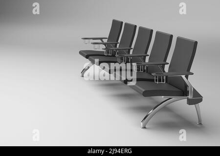 Posti pubblici isolati su sfondo bianco. Metal Bench aeroporto in 3D render Foto Stock