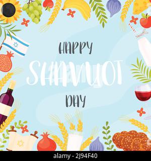 Happy Shavuot giorno biglietto d'auguri concetto. Traduzione dal testo ebraico - Happy Shavuot. Illustrazione vettoriale Illustrazione Vettoriale