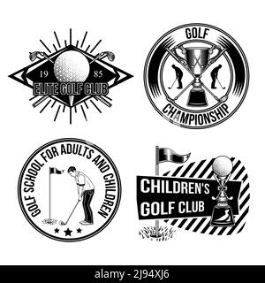 Set di emblemi da golf, etichette, badge, loghi. Isolato su bianco. Illustrazione Vettoriale
