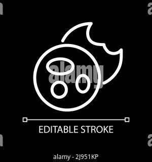 Cookie pixel perfetto bianco icona lineare per tema scuro Illustrazione Vettoriale