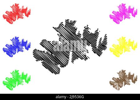 Isola di Afognak (Stati Uniti d'America, Nord America, Alaska, Stati Uniti, USA, Kodiak Archipelago) illustrazione vettoriale mappa, schizza schizza mappa AG’waneq Illustrazione Vettoriale