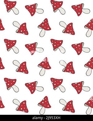 Modello vettoriale senza giunture di agarico a mosca disegnato a mano Illustrazione Vettoriale