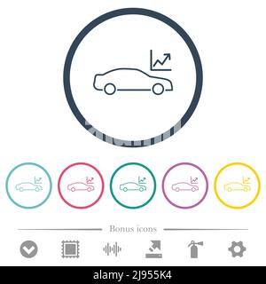 La diagnostica dell'auto presenta icone a colori piatti con contorni rotondi. 6 icone bonus incluse. Illustrazione Vettoriale