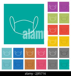Maschera medica contorno multi colorato icone piatte su sfondo quadrato semplice. Sono incluse le variazioni delle icone bianche e scure per gli effetti del passaggio del mouse o attivi. Illustrazione Vettoriale