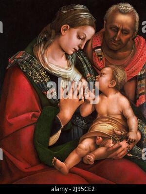 Luca Signorelli. Dipinto dal titolo "la Sacra Famiglia" del pittore del Rinascimento italiano, Luca Signorelli (c.. 1441/1445-1523), olio su legno, c. 1490-95 Foto Stock