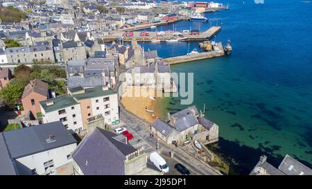 Lerwick Shetland che guarda la casa di Lodberries e Jimmy Perez formano la serie televisiva Shetland Foto Stock