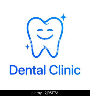 Icona vettore blu dente felice, modello logo clinica dentale. Illustrazione Vettoriale