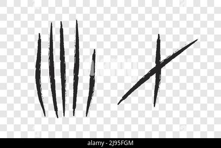 Claw Scratch sfondo trasparente cinque unghie traccia Tiger Cat graffi forma zampa nero sanguinoso artigli animale gratta gratta traccia piatto design isolato Illustrazione Vettoriale