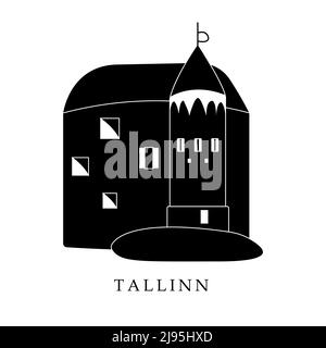 Capitali europee, Tallinn. Illustrazione in bianco e nero Illustrazione Vettoriale