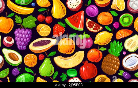 Frutta e frutti di bosco sfondo senza cuciture. Sana fattoria biologica cibo modello texture. Illustrazione vettoriale Illustrazione Vettoriale