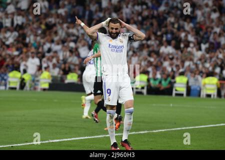 Madrid, Spagna. 20th,Maggio, 2022. Benzema del Real Madrid in azione, durante l'ultima partita della stagione e preparandosi alla finale ucl. Al gioco la Liga, tra Real Madrid e Real Betis. Edward F. Peters/Alamy Live News Foto Stock