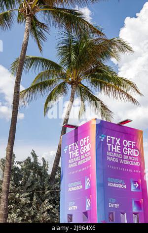 Miami Beach Florida, evento FTX Off the Grid, evento di corse gratuite nel Grand Prix Formula uno 1 F1, cartello d'ingresso Foto Stock