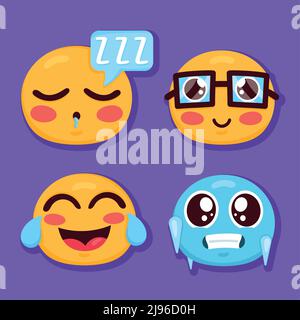 quattro caratteri emoji impostano icone Illustrazione Vettoriale