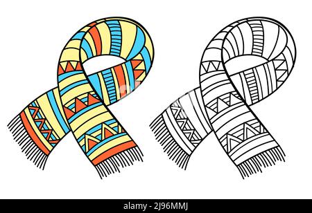 Abiti invernali a maglia, illustrazione vettoriale piatta. Skarf con motivo Illustrazione Vettoriale