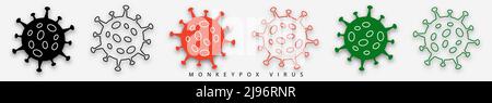 Imposta il simbolo dell'icona scimmipox con ombra. Concetto di virus pox. Illustrazione vettoriale Illustrazione Vettoriale