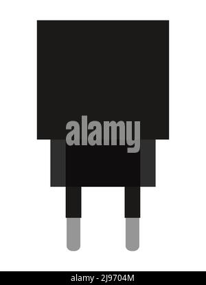 Caricabatterie. Alimentazione per apparecchi elettrici. Spina elettrica con raddrizzatore. Isolato su sfondo bianco. Icona oggetto singolo. Vettore Illustrazione Vettoriale