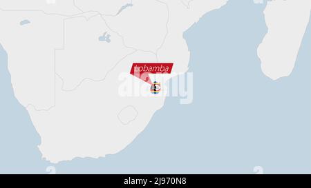 Mappa dello Swaziland evidenziata nei colori della bandiera Eswatini e pin della capitale Lobamba, mappa con i paesi africani vicini. Illustrazione Vettoriale