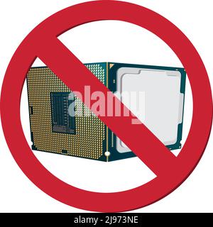 Chip del processore per computer basato su tecnologia vettoriale realistica - vista anteriore e posteriore Illustrazione Vettoriale
