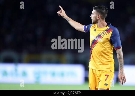 Torino, Italia. 20th maggio 2022. Lorenzo Pellegrini di AS Roma gesticola durante la Serie A match tra Torino FC e AS Roma allo Stadio Olimpico il 20 maggio 2022 a Torino. Credit: Marco Canoniero/Alamy Live News Foto Stock