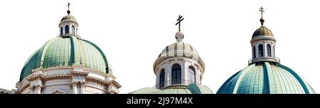 Cupola e lanterna a croce religiosa, isolata su sfondo bianco. Nuova Cattedrale di Santa Maria Assunta, 1604-1825, in stile barocco, Brescia, Italia. Foto Stock
