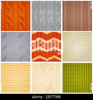 Colorful Untitting pattern texture realistic Square Samples Set con cavo illustrazione vettoriale con punto a zig-zag e nervatura Illustrazione Vettoriale