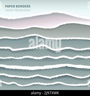 Bordi di carta strappati con alamatura decorativo orizzontale multistrato realistico senza cuciture raccolta elementi bordi immagine vettoriale di sfondo geometrico Illustrazione Vettoriale
