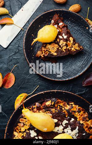 Dessert dolce d'autunno, torta di pere. Torta di pere gustosa Foto Stock