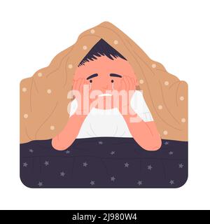 Paurito piangere bambino piccolo. Bambino depresso, illustrazione vettoriale dei problemi mentali dell'infanzia Illustrazione Vettoriale