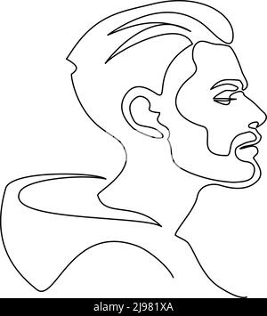Ritratto moderno di uomo con barba di profilo. Disegno continuo su una linea. Illustrazione vettoriale. Illustrazione Vettoriale