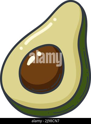 Avocado Doodle contorno icona. Logo biologico frutta e verdura illustrazione isolata. Illustrazione Vettoriale