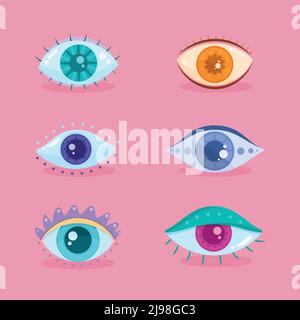 icone umane a sei occhi Illustrazione Vettoriale