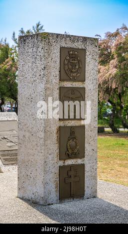 Pointe de grave, Gironde, Francia – un monumento ai Royal Marines sull'operazione Frankton, spesso noto come Cockleshell Heroes Foto Stock