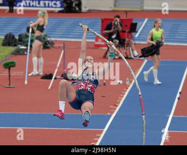 21st maggio 2022 ; Alexander Stadium, Birmingham, Midlands, Inghilterra; M&#xfc;ller Birmingham Diamond League Athletics: Holly Bradshaw non è riuscito a registrare un'altezza nel Women's Pole Vault Foto Stock