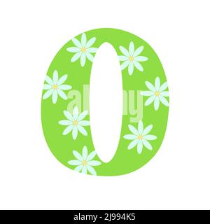 Maiuscolo verde brillante decorato con fiori primavera lettera disegnata a mano o di alfabeto inglese semplice cartoon stile illustrazione vettoriale, calligrafica abc, carino divertente scrittura a mano, scarabeo e lettere Illustrazione Vettoriale