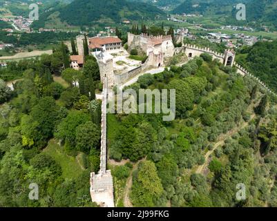 Marostica-Castello superiore panoramica aerea dall'alto Foto Stock