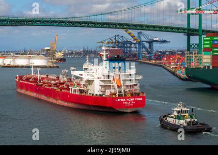 Petroliera Hafnia, Porto di Los Angeles, San Pedro, California, USA Foto Stock