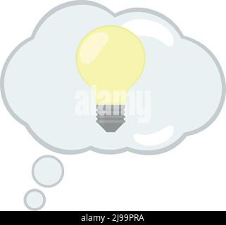 Illustrazione vettoriale di una nuvola di pensiero con una lampadina in concetto di buona idea o creatività Illustrazione Vettoriale