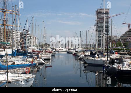 Barche e barche a Jachthaven Oostende Marina Ostenda Belgio Foto Stock