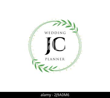 JC iniziali lettera Wedding monogramma collezione loghi, a mano disegnata moderna minimalista e modelli floreali per carte di invito, Salva la data, elegante Illustrazione Vettoriale