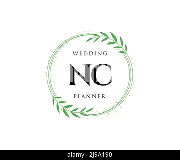 NC iniziali lettera Wedding monogramma collezione loghi, disegnati a mano moderni minimalistici e modelli floreali per carte di invito, Salva la data, elegante Illustrazione Vettoriale