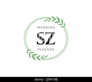 SZ sigla lettera matrimonio monogramma collezione loghi, modelli moderni minimalistici e floreali disegnati a mano per carte di invito, Salva la data, elegante Illustrazione Vettoriale