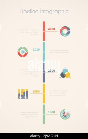 Infografiche della timeline vettoriale, elementi e icone in stile vintage, modello di disegno Illustrazione Vettoriale