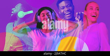 Collage luminoso per i millennial felici che mostrano emozioni positive Foto Stock