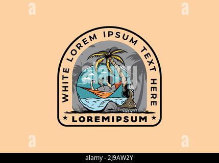 Uomo su amaca in forma di cranio illustrazione Illustrazione Vettoriale