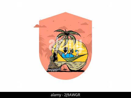 Uomo su amaca in forma di cranio illustrazione Illustrazione Vettoriale