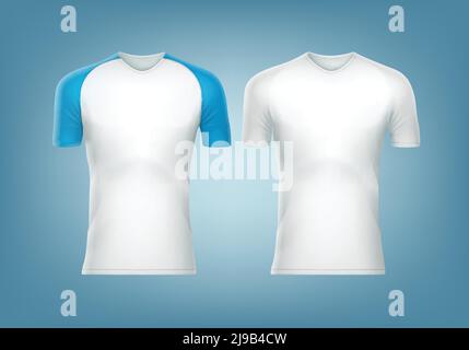 T-shirt Vector raglan con manica corta blu e t-shirt bianca nella vista frontale isolata sullo sfondo Illustrazione Vettoriale