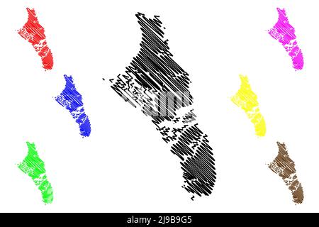 Arcipelago delle Isole Andros (Commonwealth delle Bahamas, Cenrtal America) illustrazione vettoriale della mappa, schizzo di scricbble Nord, Mangrove Cay e Sud Andros Illustrazione Vettoriale